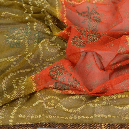Sanskriti Vintage Dupatta Long Stole Georgette Green Bandhani Work Scarves